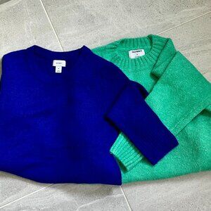 Old Navy Fall Sweater Bundle Cobalt Blue & Kelly Green Crewnecks Size Medium